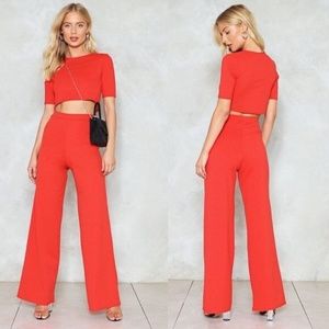 Nasty Gal crop top and wide legged pants set